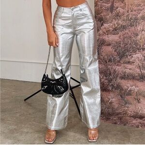 Push the button white fox metallic pants - size small NWT